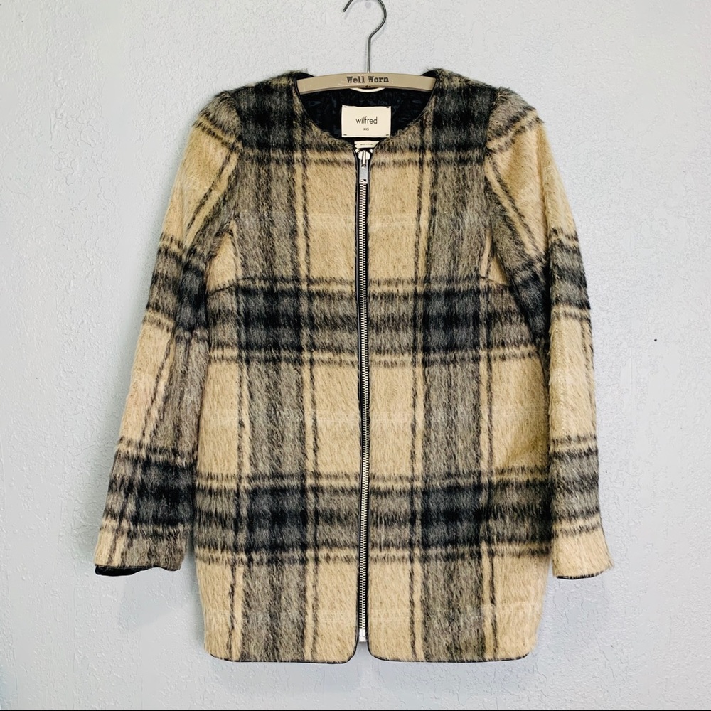 Wilfred wool alpaca mohair blend plaid coat